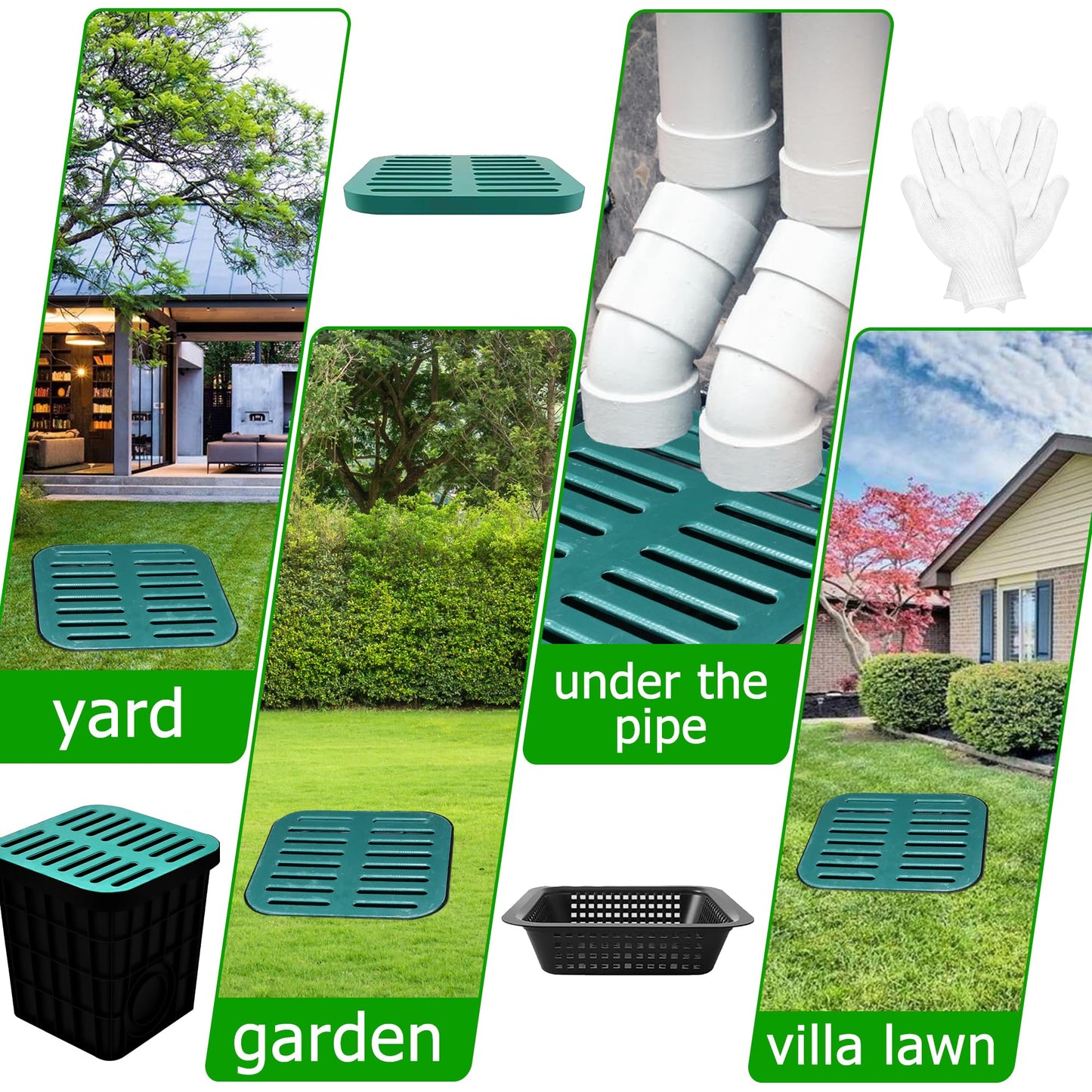 18x18x15 in Large Catch Basin for Drainage with Debris Basket,Catch Basin with Fiber Glass Grate,French Drain Catch Basin Without pre drilled Holes are Suitable for courtyards, downspouts, lawns