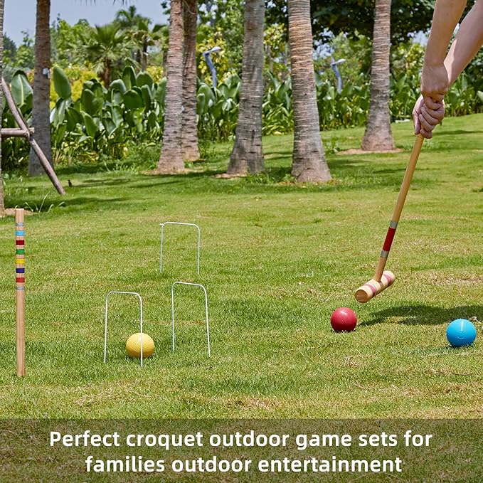 Pointyard 28" Croquet Set for 6 Players - Premium Wooden Mallets, Colored Balls & Carry Bag - Fun Games for Adults/Families/Kids at Backyard, Beach, Easy Setup in 1 Min,Anti-Slip Handle