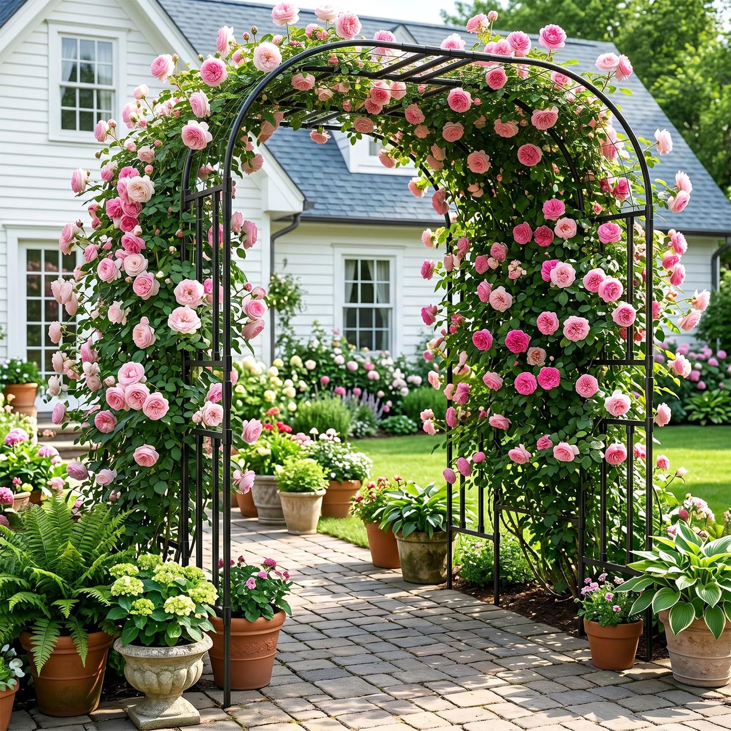 DoCred Large Garden Arch Trellis for Climbing Plants, 87 Inch Tall Metal Plant Support Trellis Archway for Climbing Vine Vegetable/Fruit/Flower Outdoor Yard Lawn Garden Arch Tunnel Trellis