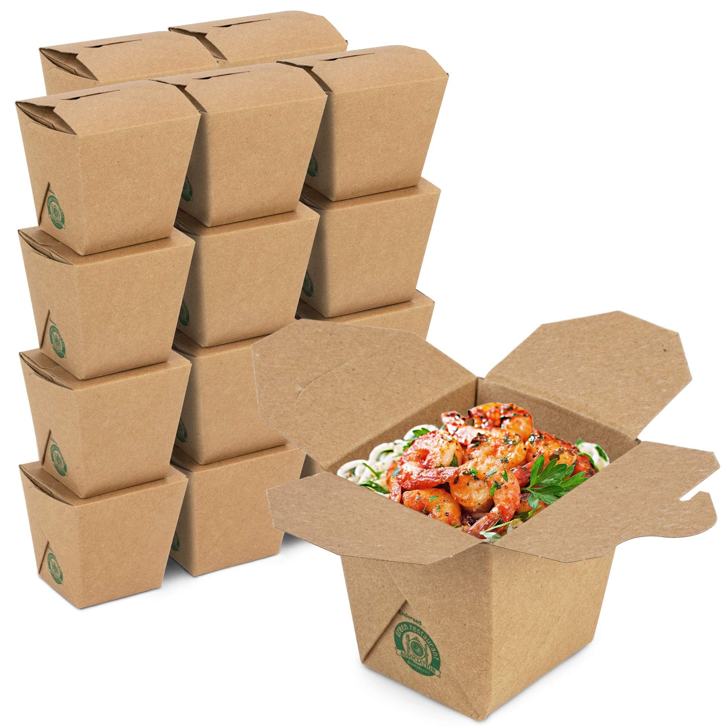 Fit Meal Prep 50 Pack 16 oz Chinese Take Out Boxes - 3.8x3” Plain Kraft Paperboard Food Containers, Leak and Grease Resistant Half Quart Size Asian Rectangle To Go Boxes, Candy Buffet Box and Party