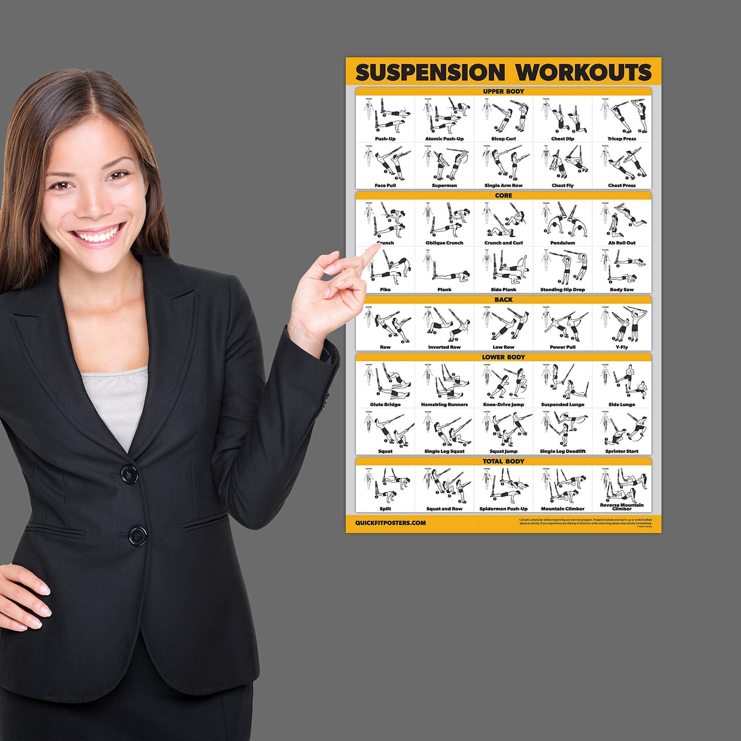 18 Pack - Exercise Poster Set, Dumbbell, Suspension, Kettlebell, Resistance Bands, Stretching, Bodyweight, Barbell, Battle Rope, Yoga, Exercise Ball, Muscular and More (LAMINATED, 18" x 24")