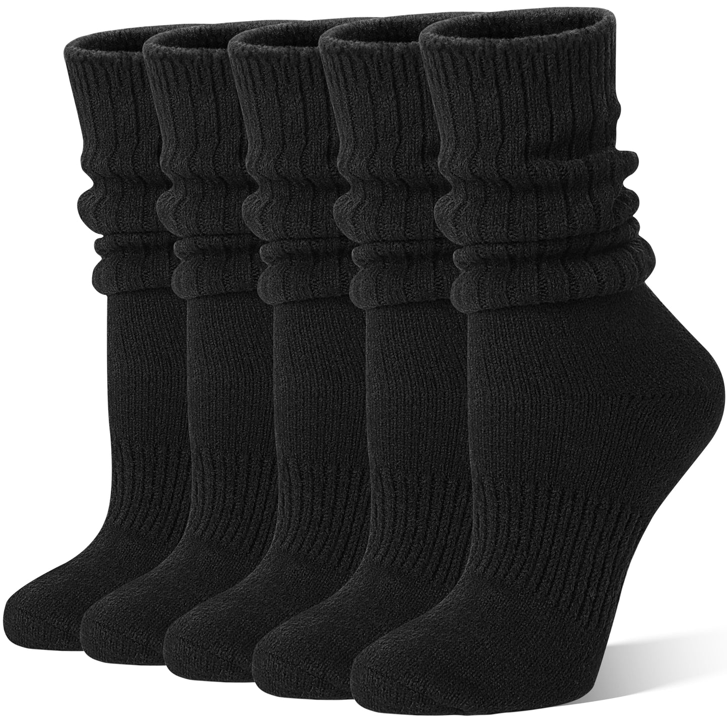 Sandsuced Womens Black Slouchy Boot Socks Winter Warm Cozy Slouch Scrunch Winter Fuzzy Fluffy Crew Socks 5 Pairs Gifts Stocking Stuffers(Black, M)