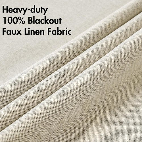 MIULEE 100% Blackout Linen Curtains - Thermal Insulated Room Darkening Drapes, Cream | 52 x 120 Inch (2 Panels)