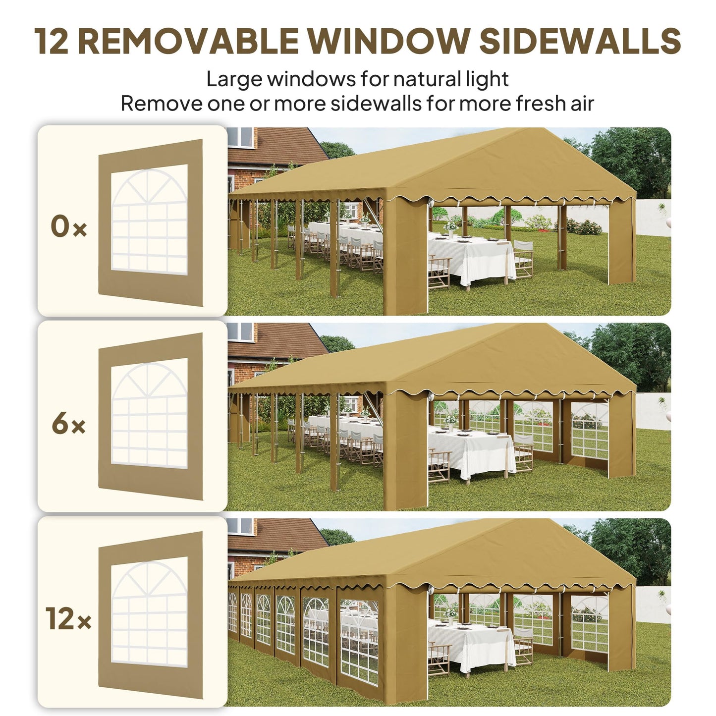 Outsunny 20' x 40' Heavy Duty Party Tent, Galvanized Outdoor Canopy Tent Large Event Shelter with Removable Sidewalls, 12 Windows and 2 Doors, Tents for Parties, Wedding, Events, BBQ Grill, Brown