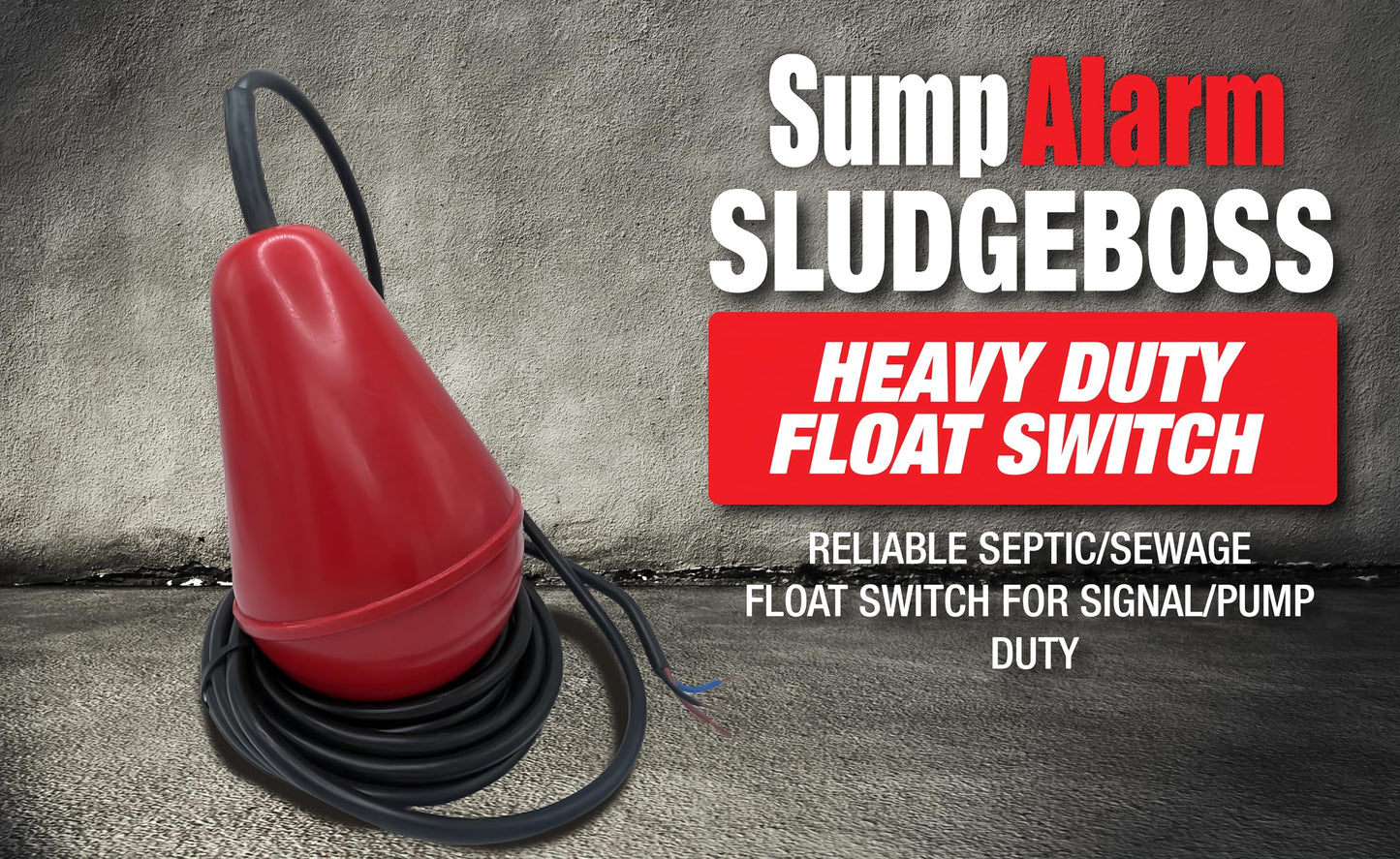 SludgeBoss™Heavy Duty Sump Pump Float Switch For Water Level Float Switch Systems – 100ft Cable, Ip68 Rated, Built For Sewage, Solids And Thick Liquids For Reliable Pump Control