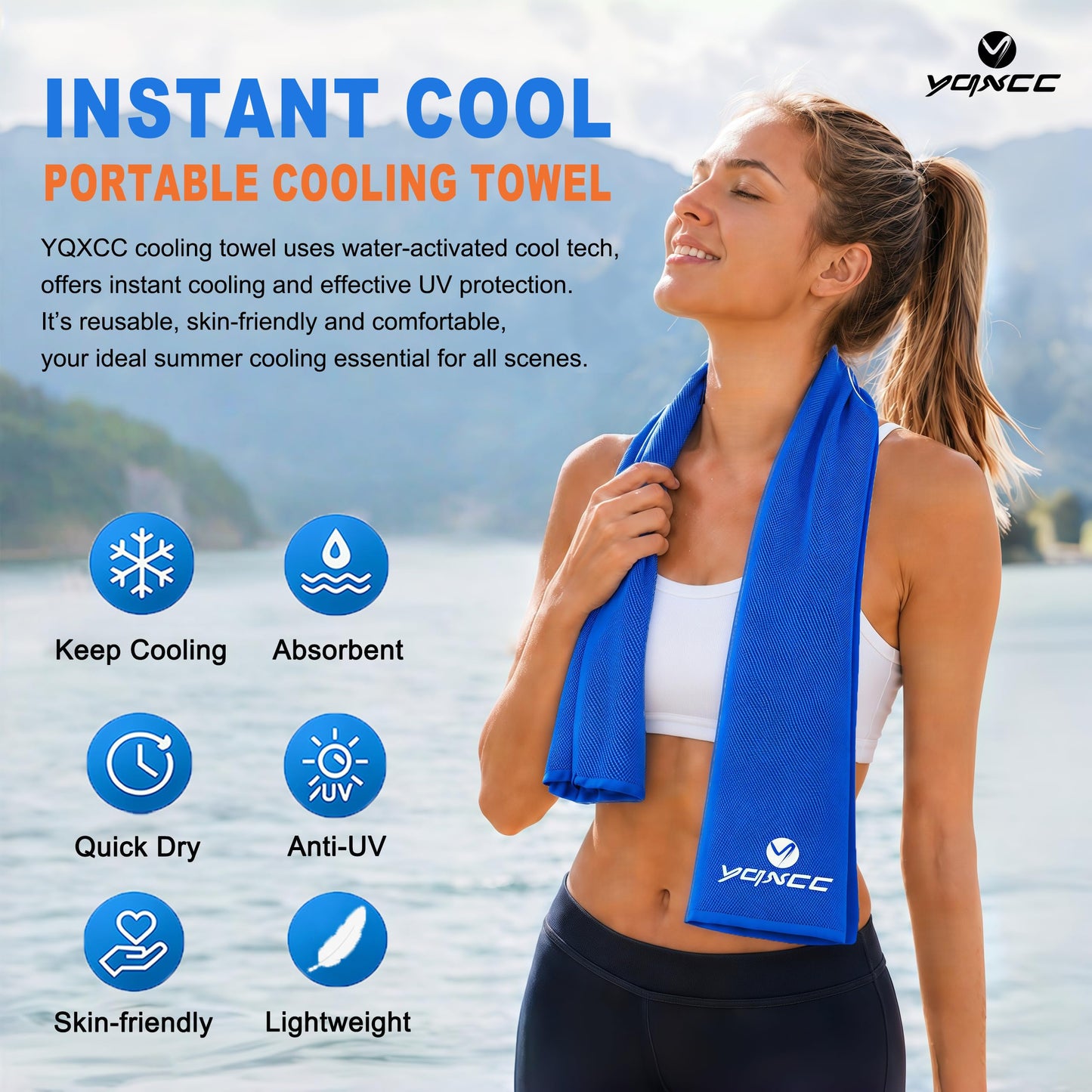 YQXCC Cooling Towels | 4 Pack 47"x12" | Ice Cool for Neck | Microfiber Soft Breathable Chilly | for Yoga, Sports, Golf, Gym, Camping, Running, Fitness, Workout & More Activities