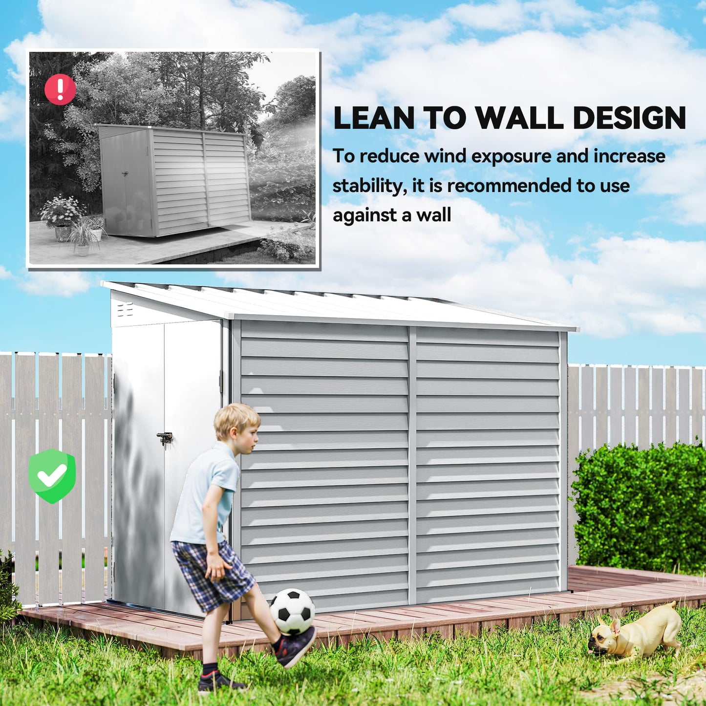 Outsunny 4.6' x 9' Steel Outdoor Storage Shed, Waterproof Lean to Shed, Metal Garden Tool House with Foundation Kit, Lockable Doors, Gloves and 2 Air Vents for Backyard, Patio, Lawn, White