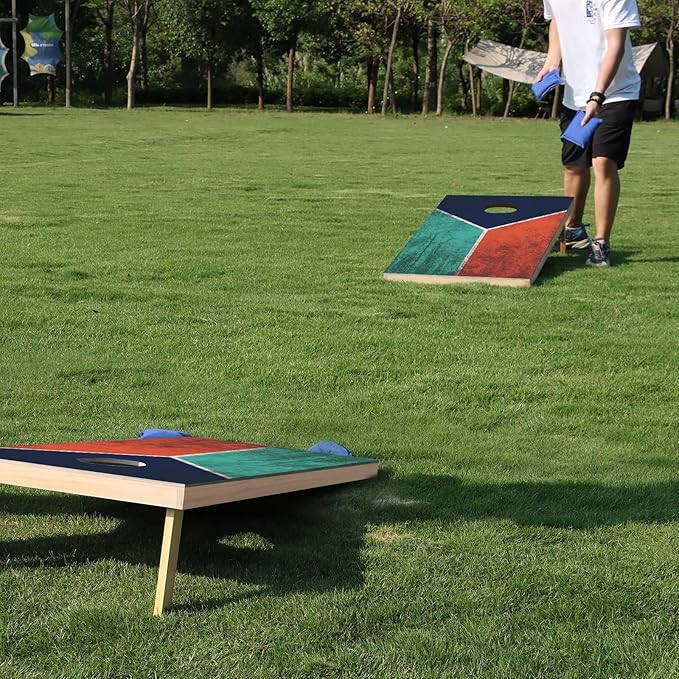 Cornhole Boards Set - Regulation Size 4x2/3x2ft Solid Wood Corn Hole Game Set with 8 Bean Bags and 2 Cornhole Boards - Perfect for Outdoor Game