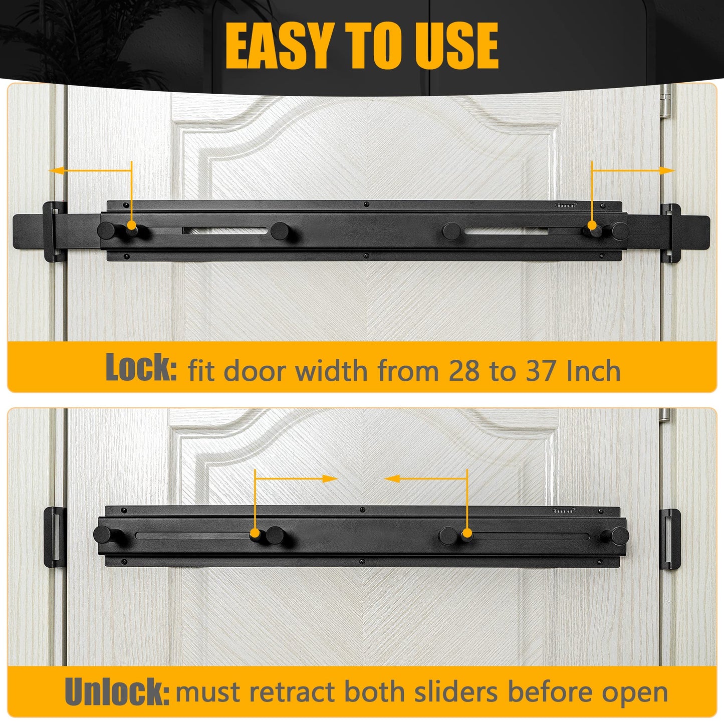 Sihnman Door Bar Lock - Patented Door Barricade Security Bar - Home Safety Improvement, Door Reinforcement, Childproof, Break-in Prevention - Premium Grade Steel Door Mount for 26''-37'' Wide Doors