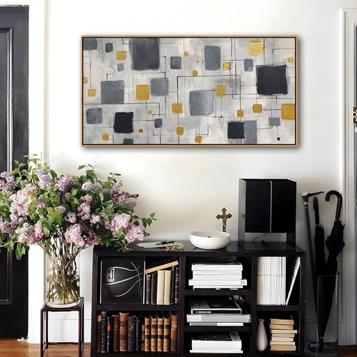 KLAKLA Modern Abstract Wall Art Poster - Unframed Black, Gold & Gray Decor | 40x20 Inches for Living Room & Office