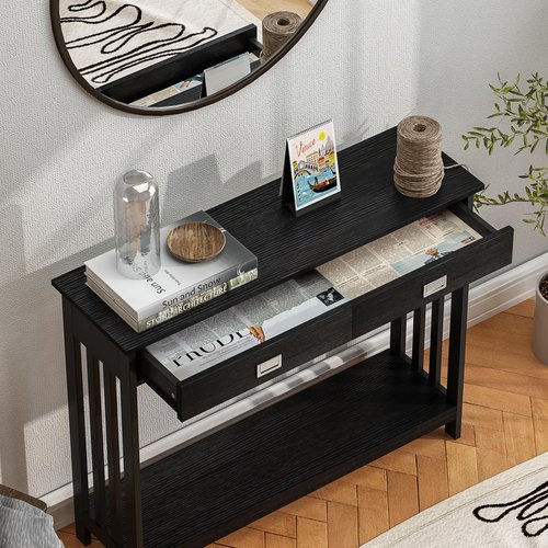 ChooChoo 39" Black Entryway Table with Drawer, Narrow Console Table with Storage Shelf, Sofa Table for Living Room, Entryway, and Hallway