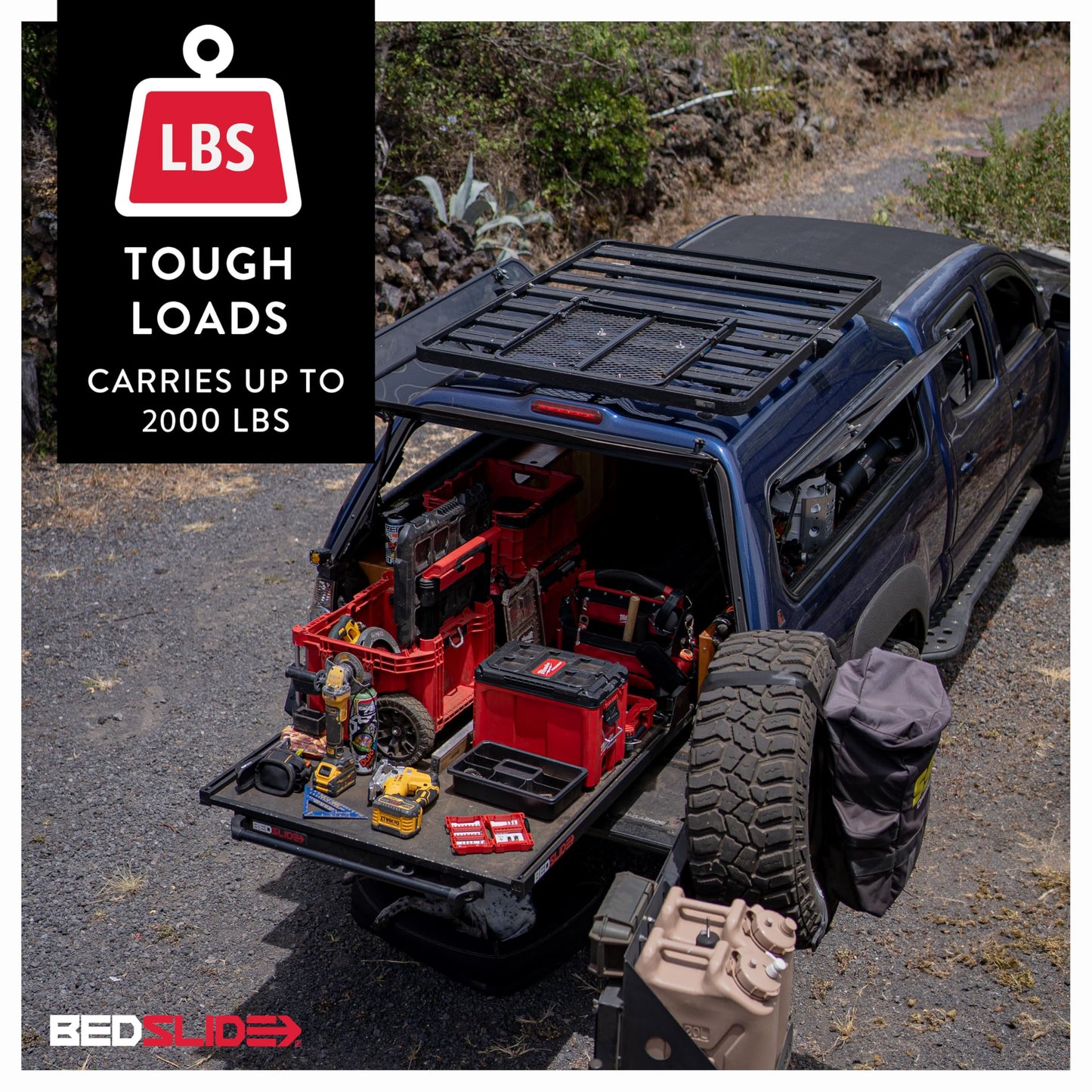 Bedslide 2000 Heavy-Duty Sliding Truck Bed Organizer, 95 x 48-Inch, Capacity 2000 lbs., Truck Bed Storage Tray, Black