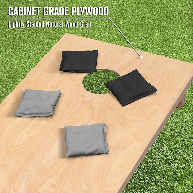 GoSports Regulation Size Wooden Cornhole Set with Natural Wood Finish - Includes Carrying Case