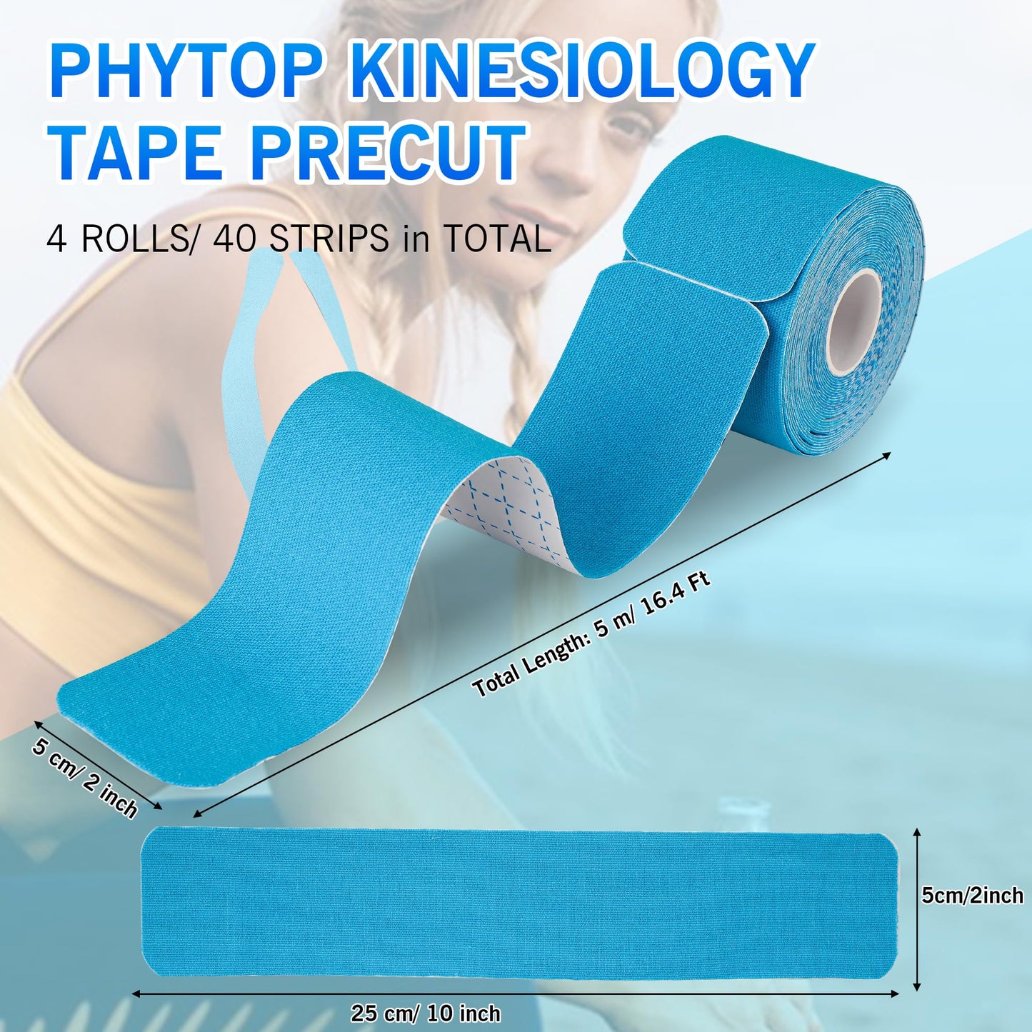 PHYTOP Kinesiology Tape - 80 Precut Strips (10" x 2") | Hypoallergenic, Latex-Free | Mixed Colors Athletic Tape for Muscle & Joint Support, Sports & Physical Therapy