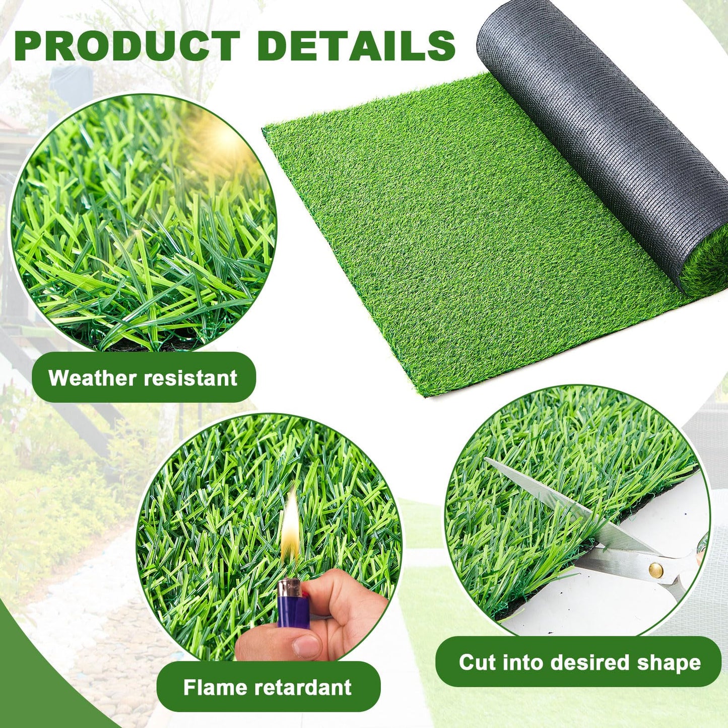 Nuanchu Artificial Grass Turf 8ft X 16ft, 128 Square Ft, 0.8" Artificial Grass Rug Extra Large Outdoor Indoor Green Carpet with Drain Holes for Dogs, Patio, Balcony, Backyard