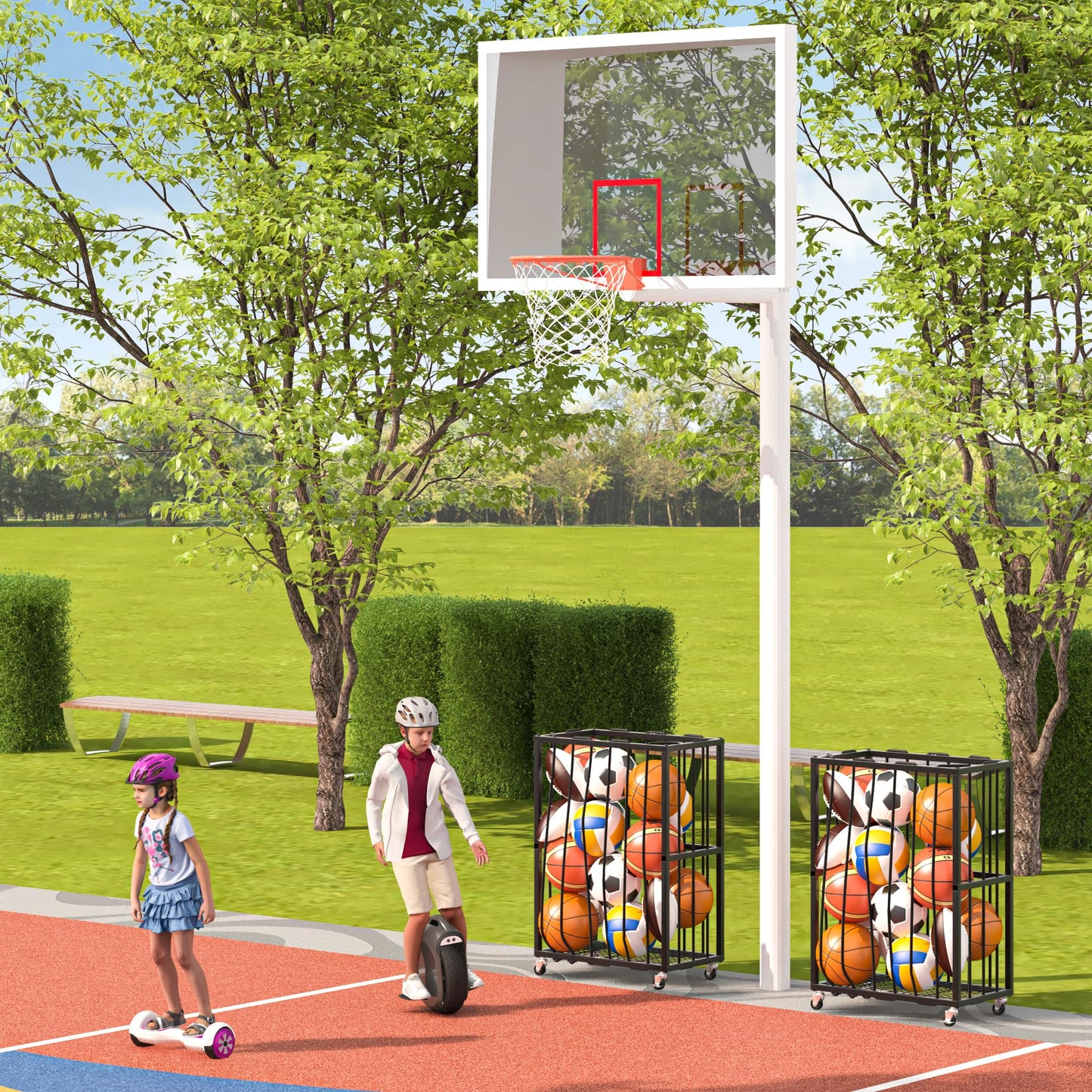 Ball Sports Organizer Storage Cart, Garage Metal Rolling Bin with Thicker Elastic Rope, Ball Holder Rack with Wheels for Volleyball, Basketball, Football, Toys, Gym, Outdoor & Indoor Equipment Storage