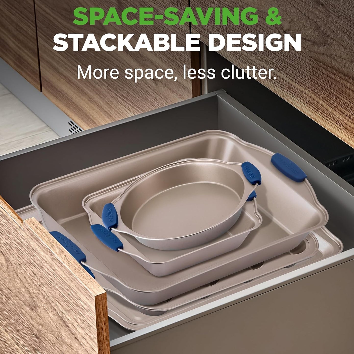 NutriChef 6-Piece Nonstick Bakeware Set | Premium Carbon Steel Baking Trays with Silicone Handles - Includes Loaf Pan, Muffin Pan, Round & Square Roasters, Cookie Sheet