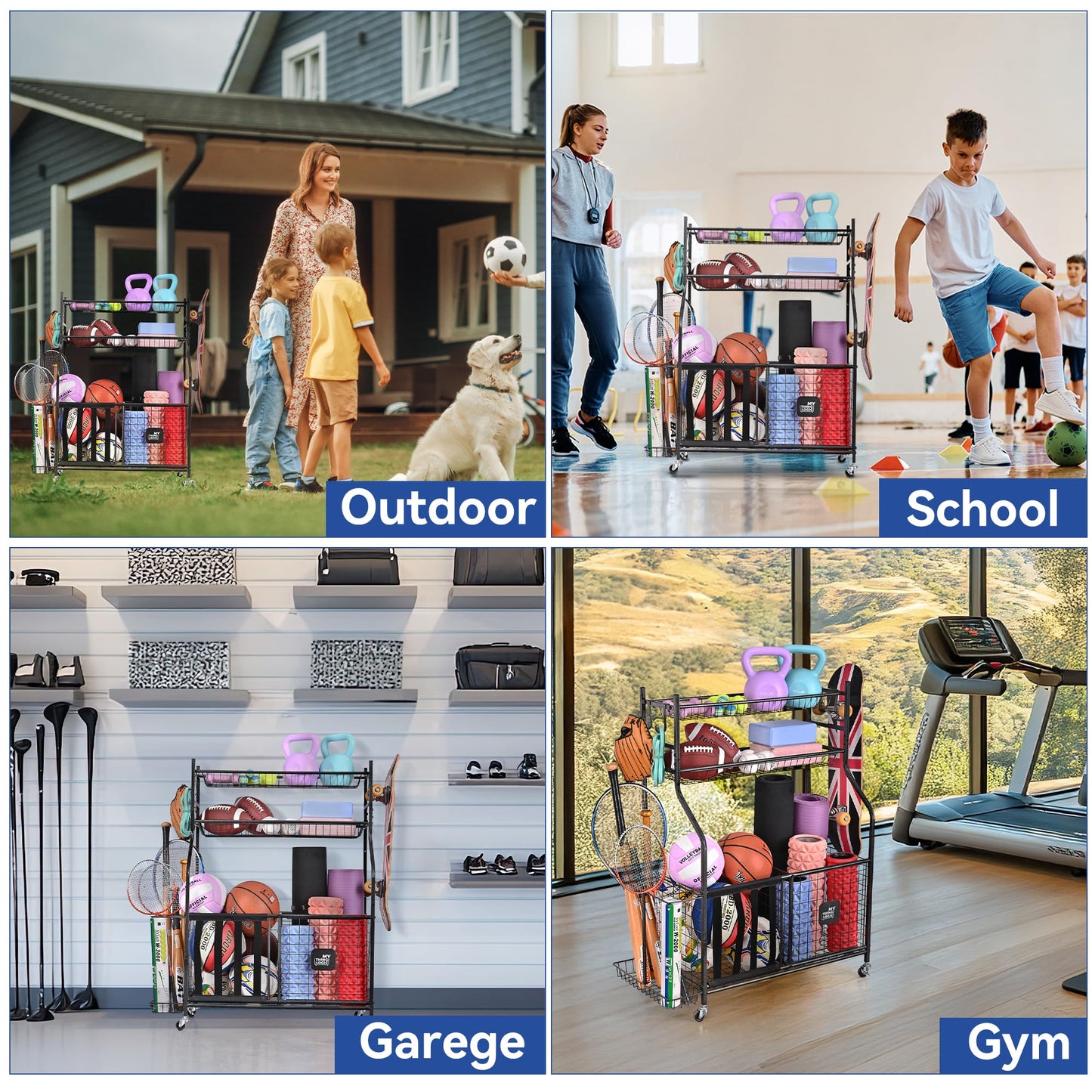 Mythinglogic Garage Sports Equipment Organizer, Baseball Storage Large Capacity, Sports Organizer for Garage with Hooks and Baskets, Ball Storage Rack for Football, Soccer Ball, Bat, Toys