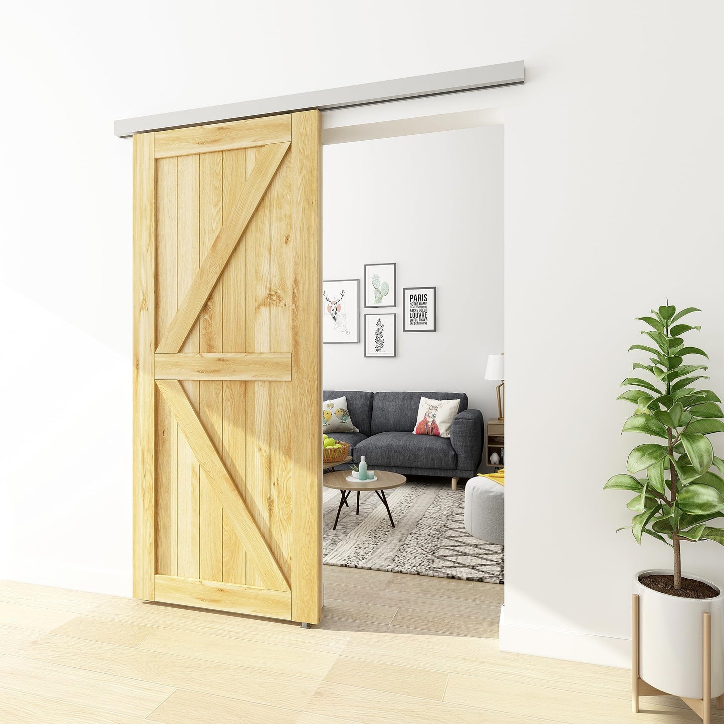 JUBEST 6FT Sliding Barn Door Track Kit, Aluminium Box Rail Wall Mounted Hidden Barn Door Hardware Kit, for Various Modern Doors, Easy to Install, Low Clearance