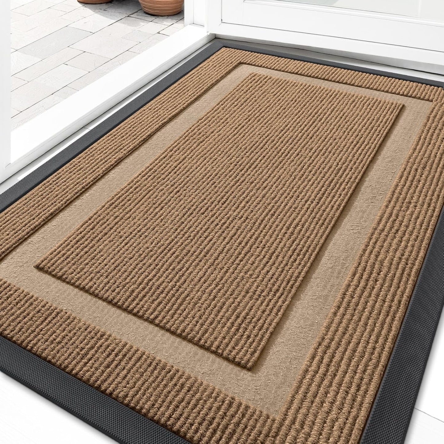 OLANLY Indoor Outdoor Front Door Mat - Waterproof, All-Weather, Easy Clean | 35x23, Light Brown