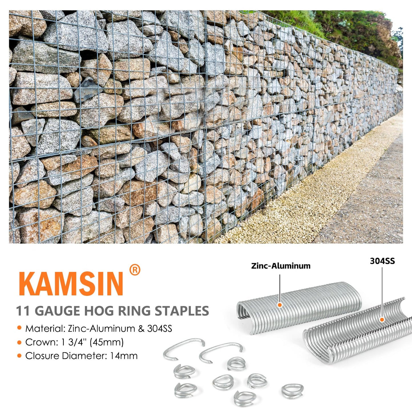 KAMSIN C50 11 Gauge Manual Hog Ring Plier 1-1/2-Inch Crown Hog Ring Plier C Ring Stapler 13.5-14mm Closure Diameter Hog Ring Stapler for Wire Cages, Gabion, Fencing