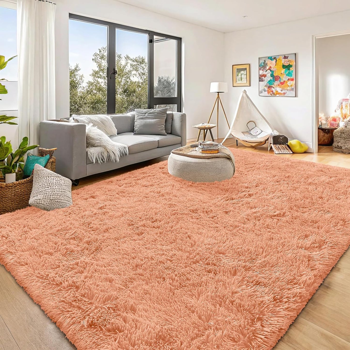 OLANLY Large Area Rug - Soft Fluffy Shaggy Carpet for Living Room & Bedroom - 9x12, Muted Orange