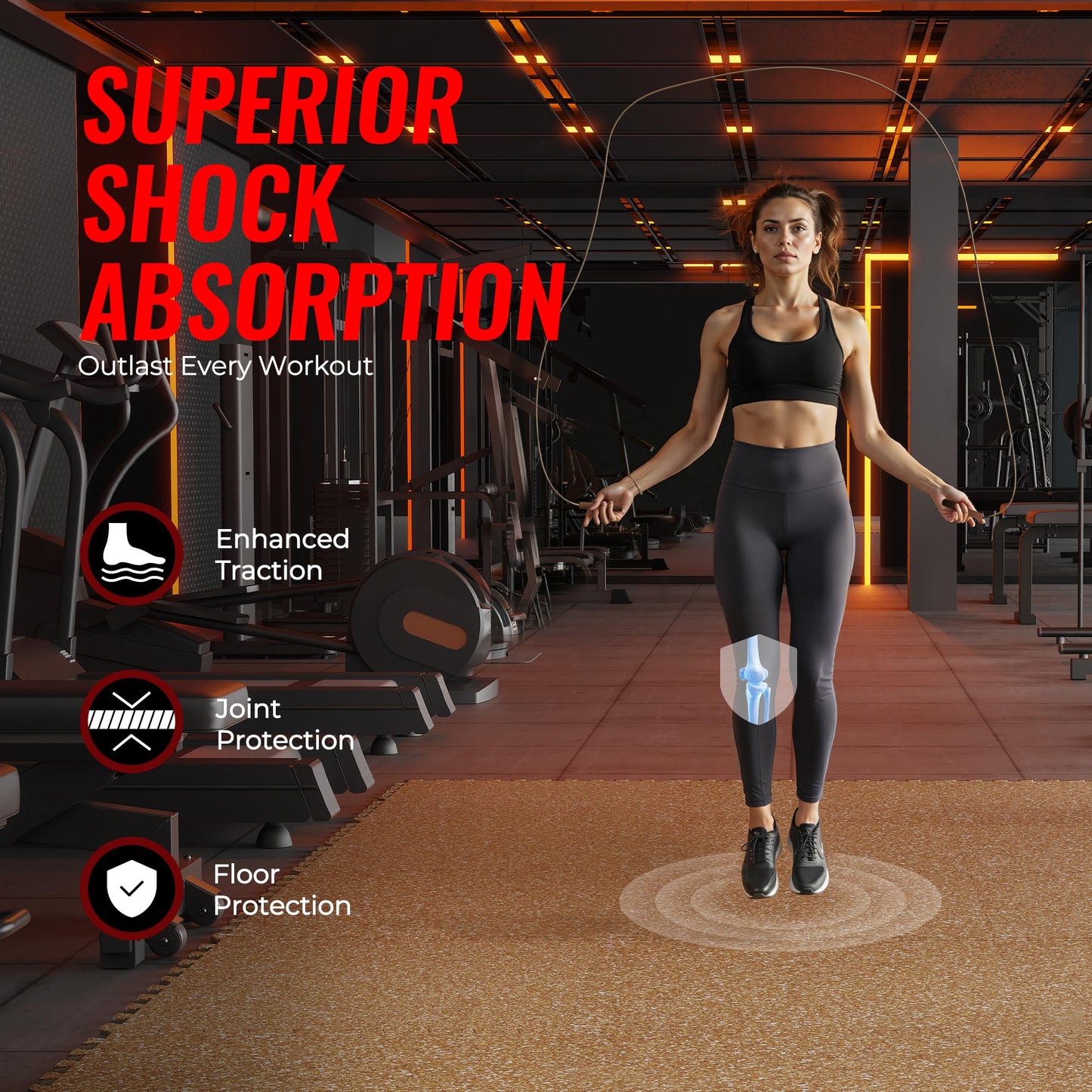 SUPERJARE 0.4'' Thick 12 Pcs 48 Sq Ft Rubber Top Exercise Equipment Mats, High Density EVA Foam Mats with Rubber Top, Interlocking Gym Flooring for Home Gym, Protective Workout Mat, Wood