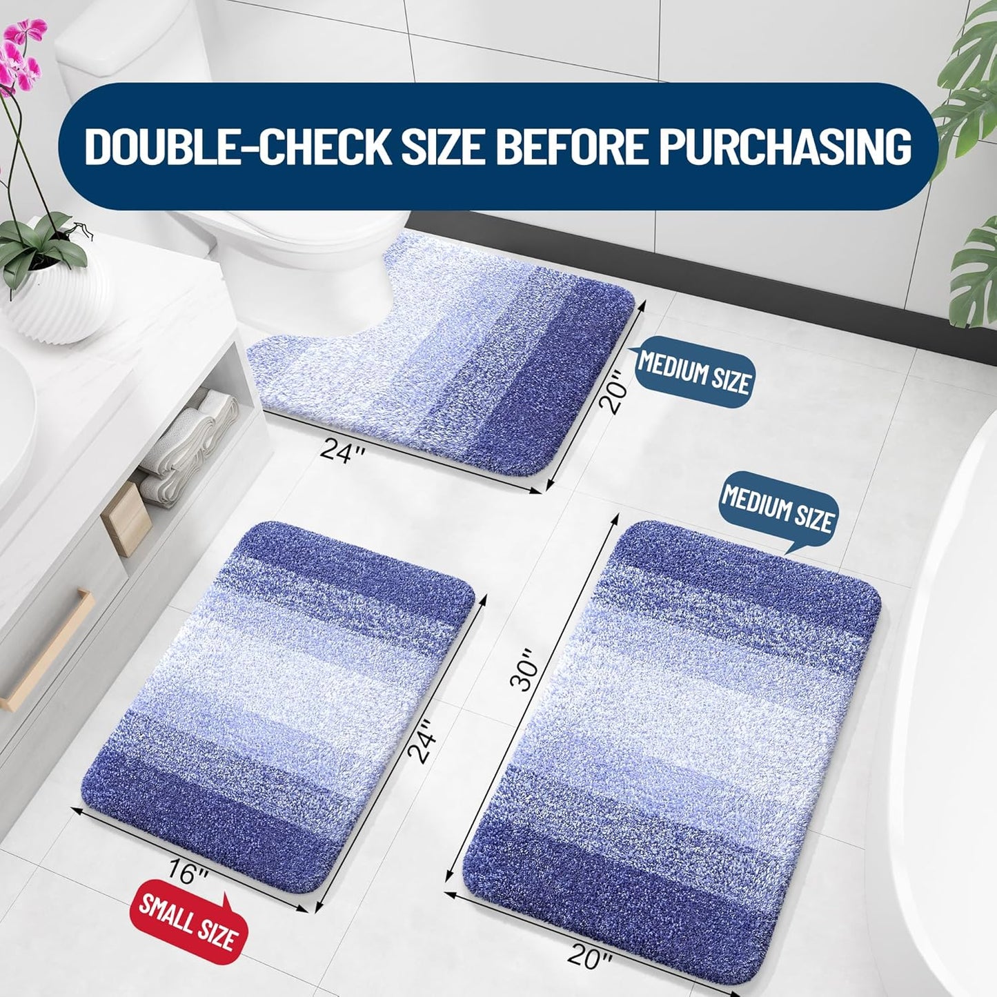 OLANLY Bathroom Runner Rug - Extra Soft Microfiber Mat with Rubber Backing | Quick Dry, Washable, 47x20, Blue-Violet