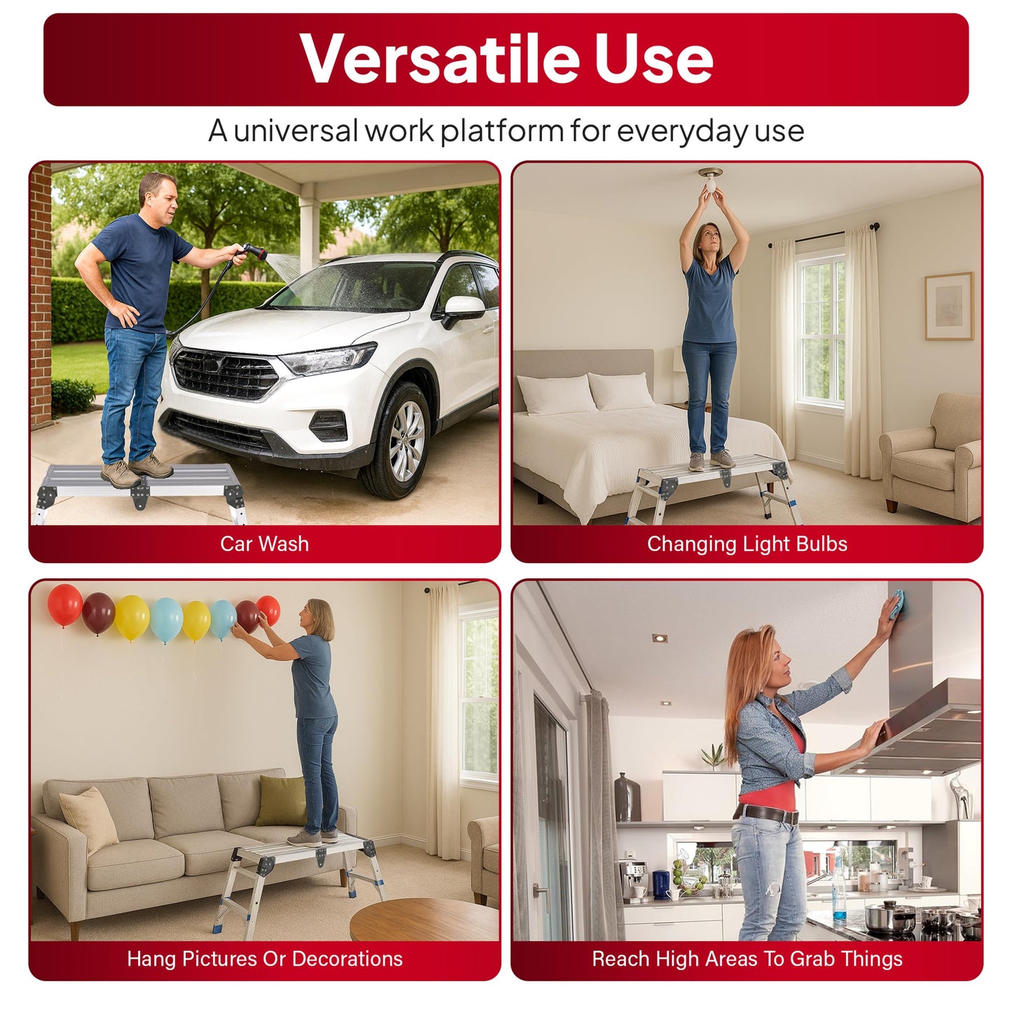 Folding Step Platform with Adjustable Height 14–20in – Lightweight Adjustable Ladder with Carry Strap, 600lb Load, Non-Slip Feet, Collapsible Step Stool Design for Home Projects and Car Cleaning