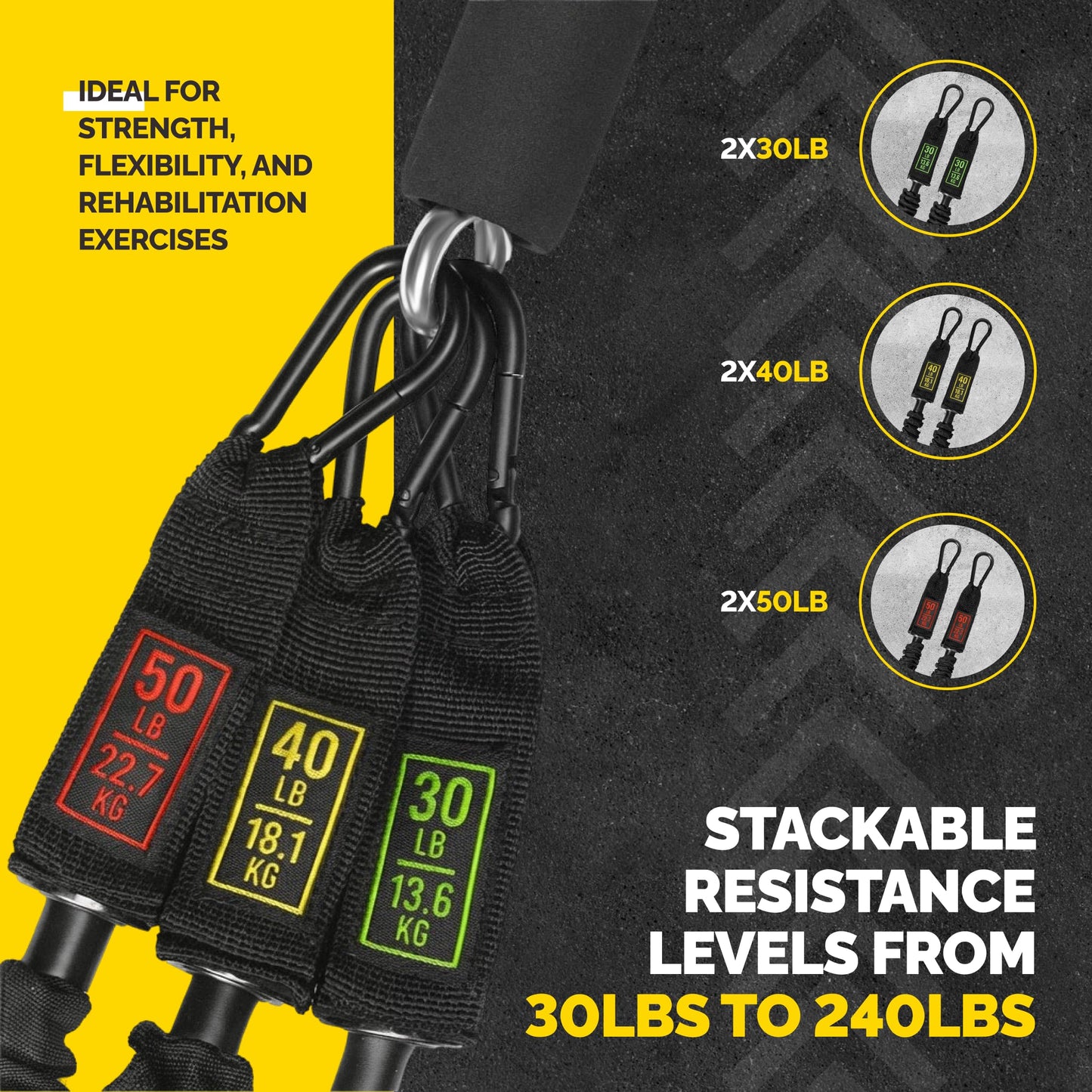 Tube Resistance Bands for Working Out Men and Women - 180lb Exercise Bands Set with Handles, Resistance Band Bar, Ankle Straps, Foot Straps, Door Anchor for Home Gym Strength (Military Green)