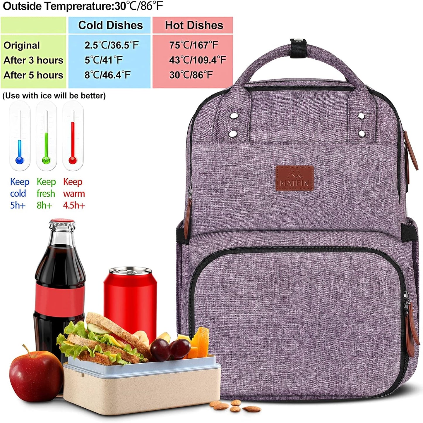 Backpack Backpacks 15.6 inch MATEIN Laptop with Lunch Box, Insulated Women with Cooler Compartment, Fits Laptop Water