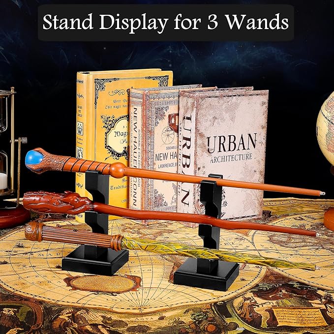 ChampWe Wizard Wand Display Stand Wooden Magic Wands Holder 3 Tiered for Collection Black