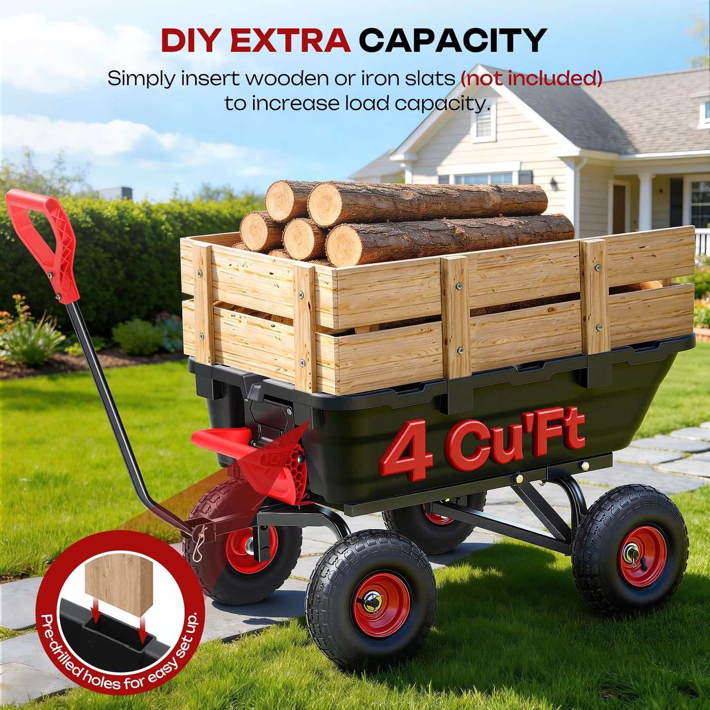 Autodaya 900LB Garden Dump Cart, 2026 Upgraded Heavy Duty Wheelbarrow Cart with 10" Non-Slip Pneumatic Tires & Quick-Release System, 4-Wheel Steel Frame Wagon for Transportation in Yard, Farm, Garden