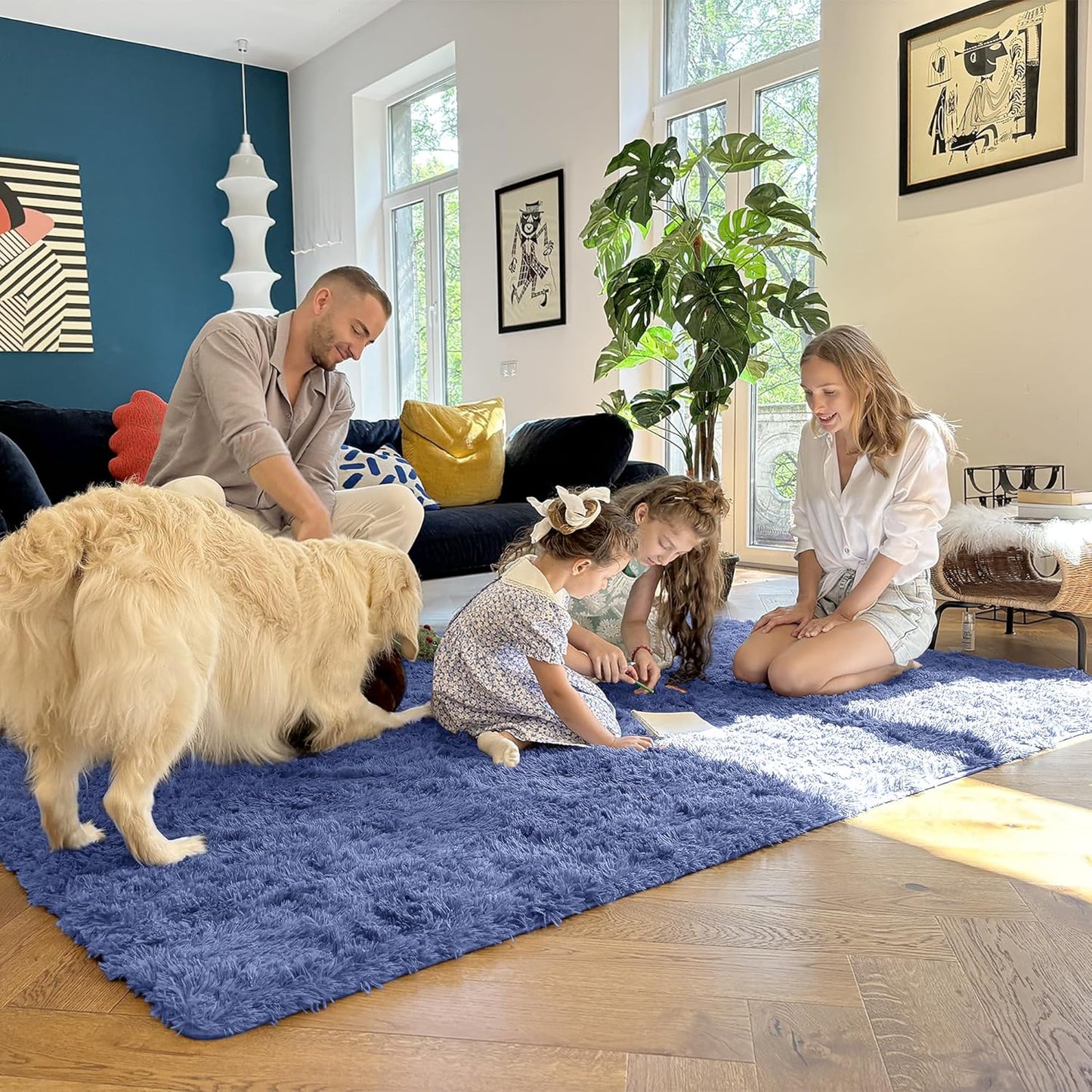 OLANLY Large Area Rug - Soft Fluffy Shaggy Indoor Carpet for Living Room & Bedroom | Denim Blue 6x9