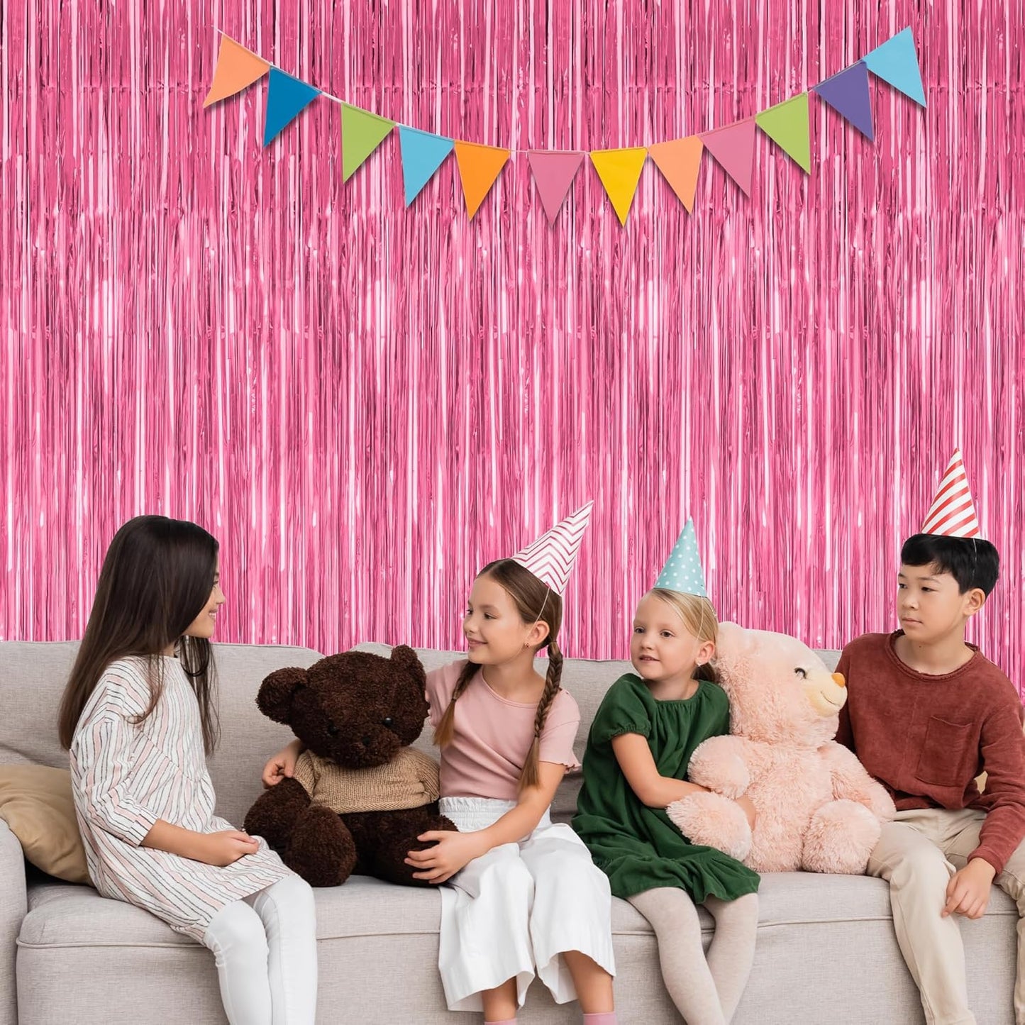 ZATAYE Pink Foil Fringe Curtains - 12 Pack Metallic Tinsel Backdrop for Birthday & Valentine's Day Decor | 3.28 FT x 7.05 FT