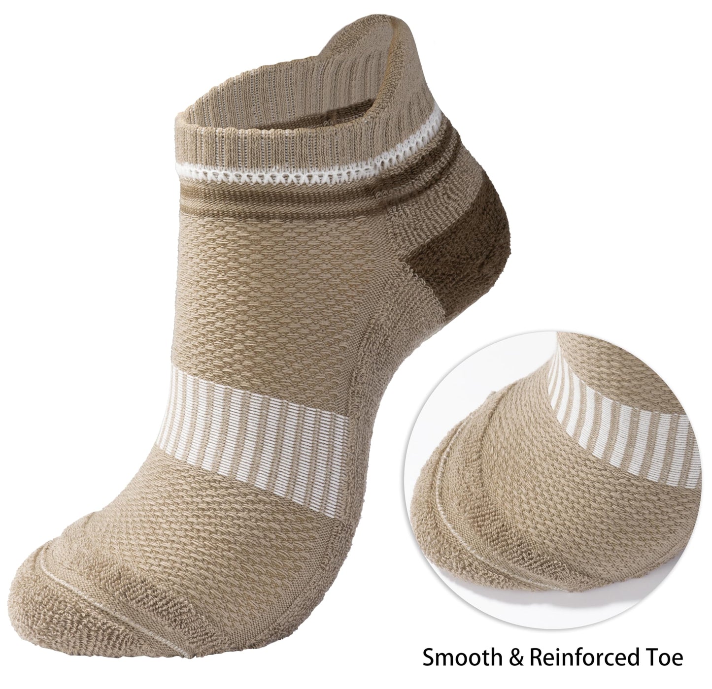 BomKinta Womens Athletic Socks Cushioned Running Socks Cotton Ankle Sock Gifts for Women Beige Khaki Brown 6 Pairs Size 9-11