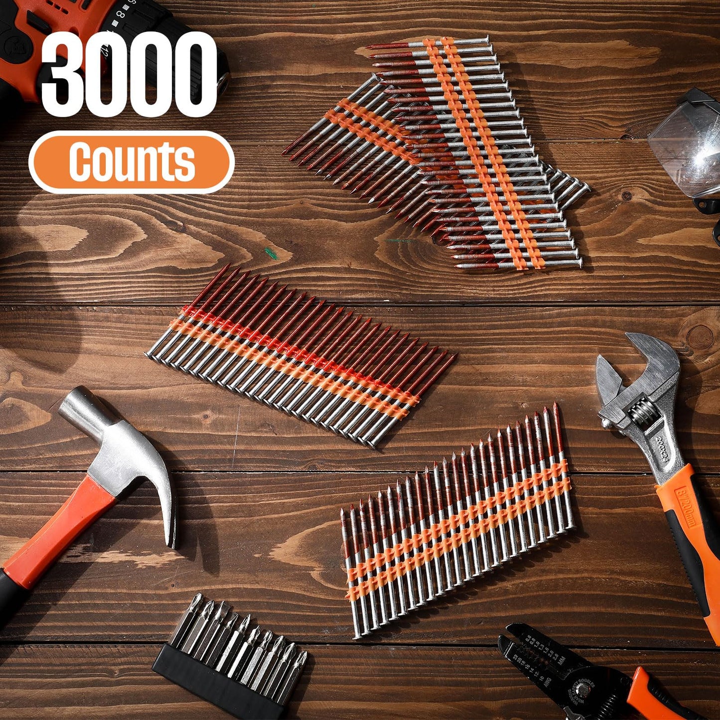 MorningRo 3000 Counts Hot Dipped Galavanized Framing Nails, 3 x 0.12 Inch, 21 Degree Round Head, Ring Shank for Use in All Pressure Treated Lumber