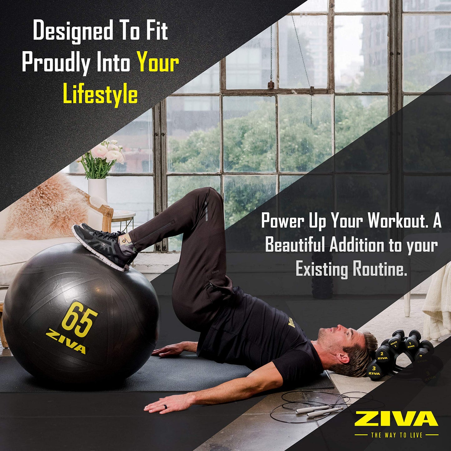 ZIVA Anti Burst Core Fitness Exercise Ball - Professional Grade Slip Resistant Yoga Ball for Stability Balance - Multiple Sizes, 55-75cm, 55 cm - Turquoise