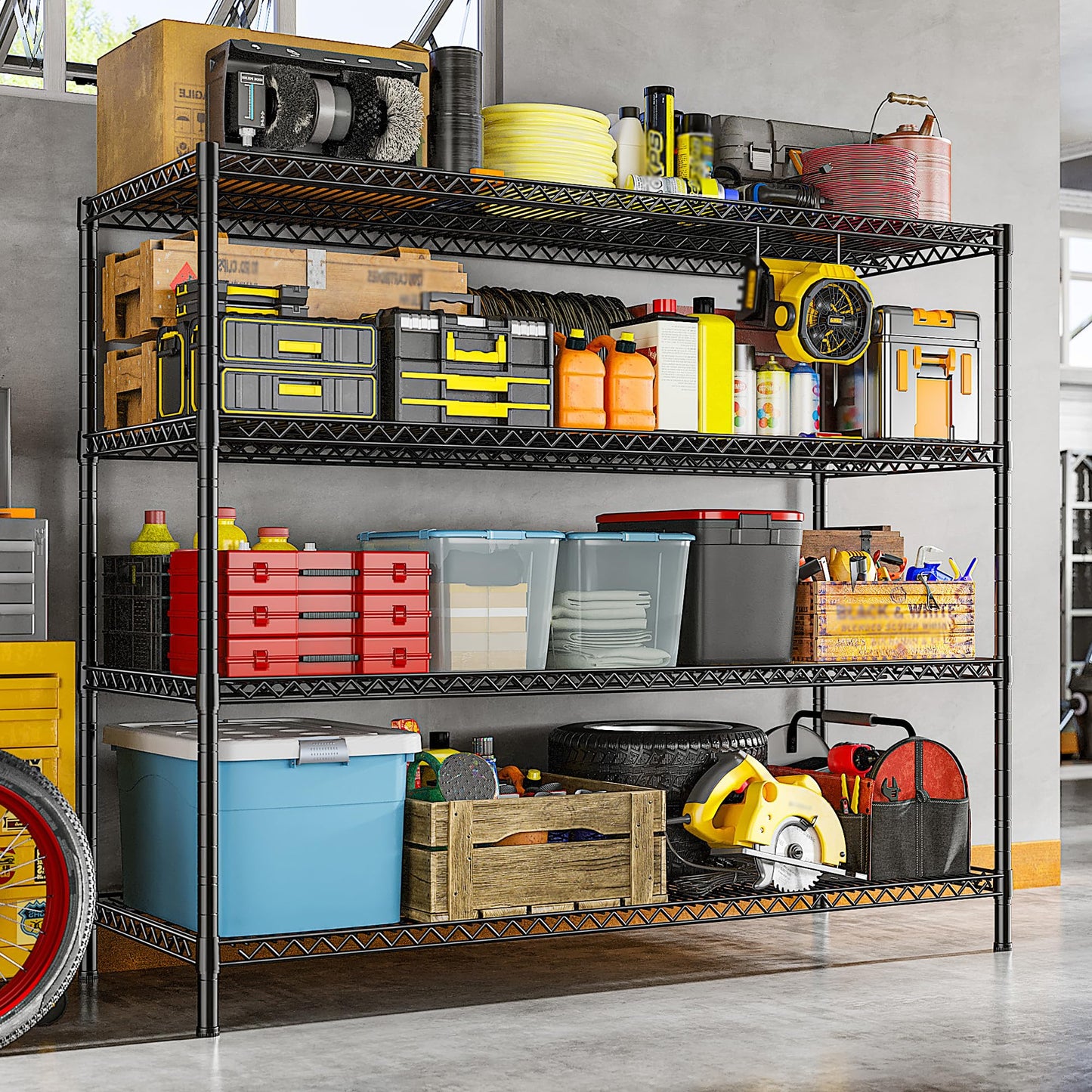 REIBII 55.5" W Storage Shelves 2560LBS Metal Shelving 4 Tier Wire Shelving Unit Garage Shelving Heavy Duty Metal Shelves for Storage Rack Commercial Adjustable Pantry Shelf, 55.5" W X 18''D X 55.5" H