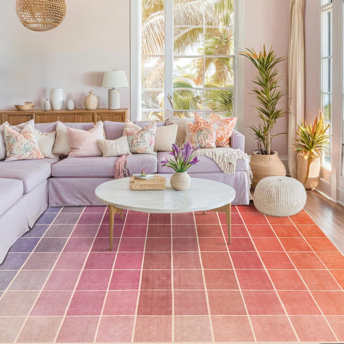 Skiennix Mid Century Modern Ombre Rug - Colorful 6x9 Washable Area Rug for Living Room & Nursery