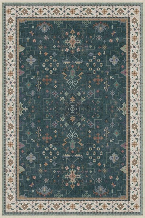 Hazo Haus Vintage Dark Green 6x9 Dining Room Rug - Washable Floral Low Pile Area Rug for Living Room | Non-Slip Design