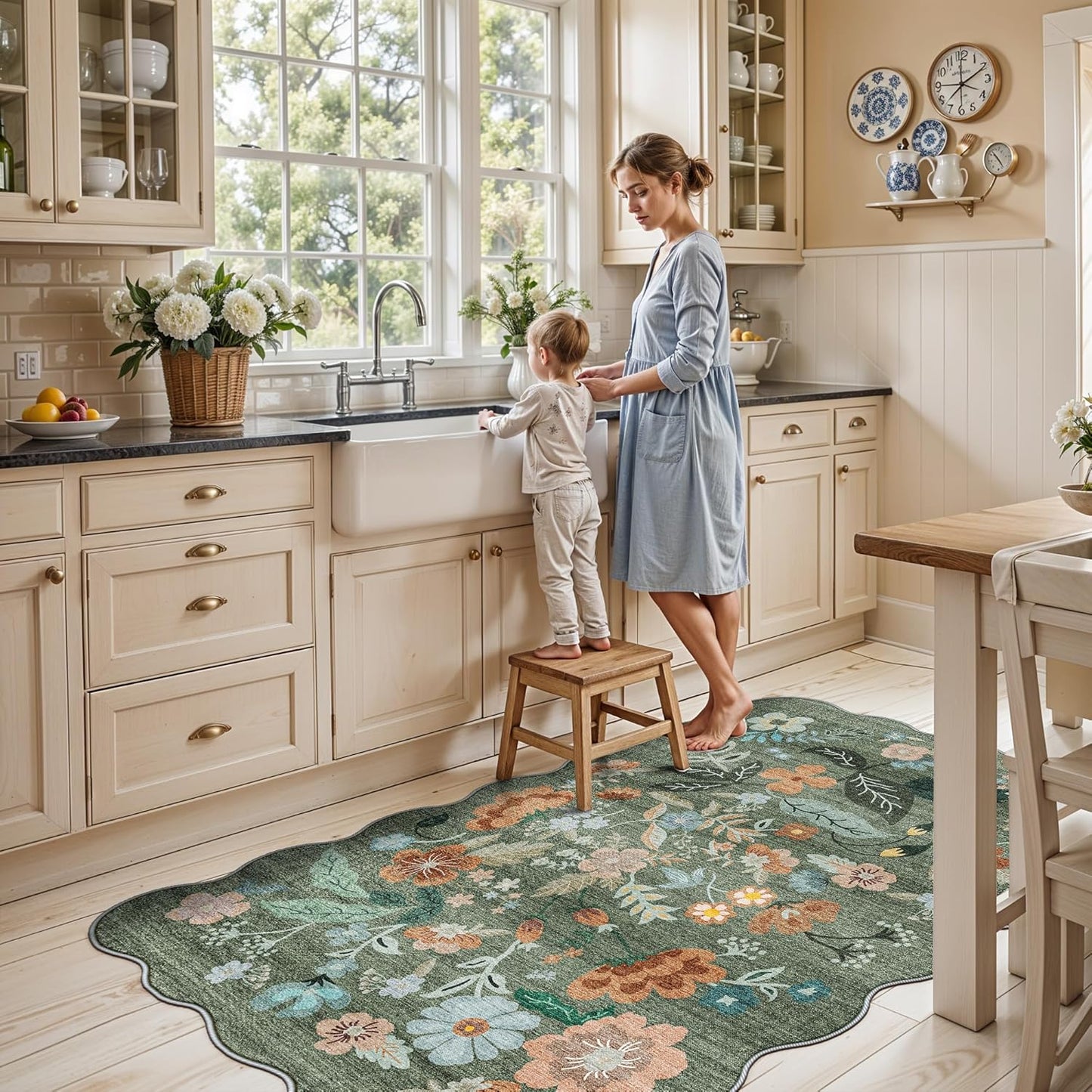 Skiennix 4x6 Living Room Area Rug - Washable Floral Design | Non-Slip & Non-Shedding for Kids Room