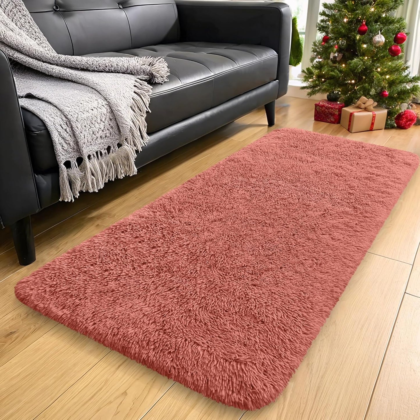 OLANLY Runner Rugs - Soft, Machine Washable Shaggy Carpet for Hallway & Bedroom | Rust Red, 2x5 ft