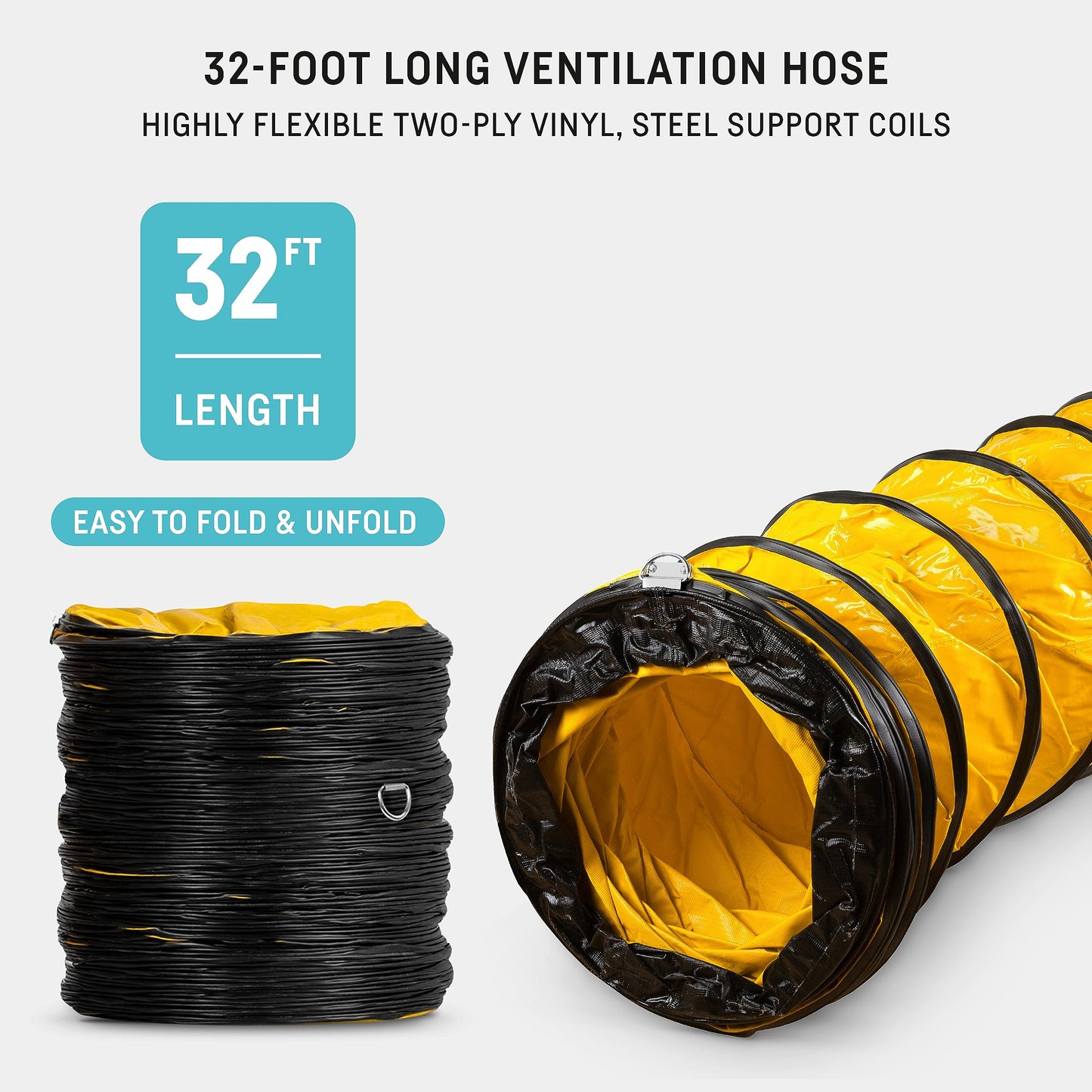 neverest® 12-Inch Industrial Blower Fan, High-Powered 2400 CFM Portable Blower/Exhaust Fan with 32ft Flexible Hose, 7ft Cable/Plug, Heavy-Duty Exhaust Fan for Construction, Workshops