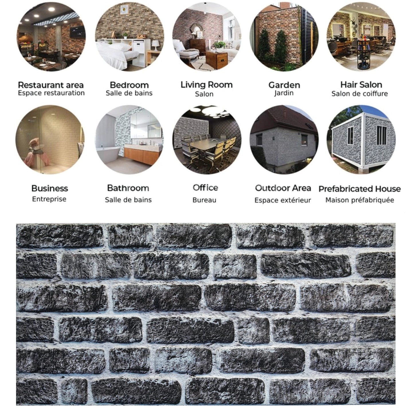 Dundee Deco 3D Wall Panels Faux Brick - Cladding, Charcoal White Stone Look Wall Paneling, Styrofoam Facing for Living Room, Kitchen, Bathroom, Balcony, Bedroom, Set of 10, Covers 54 sq ft