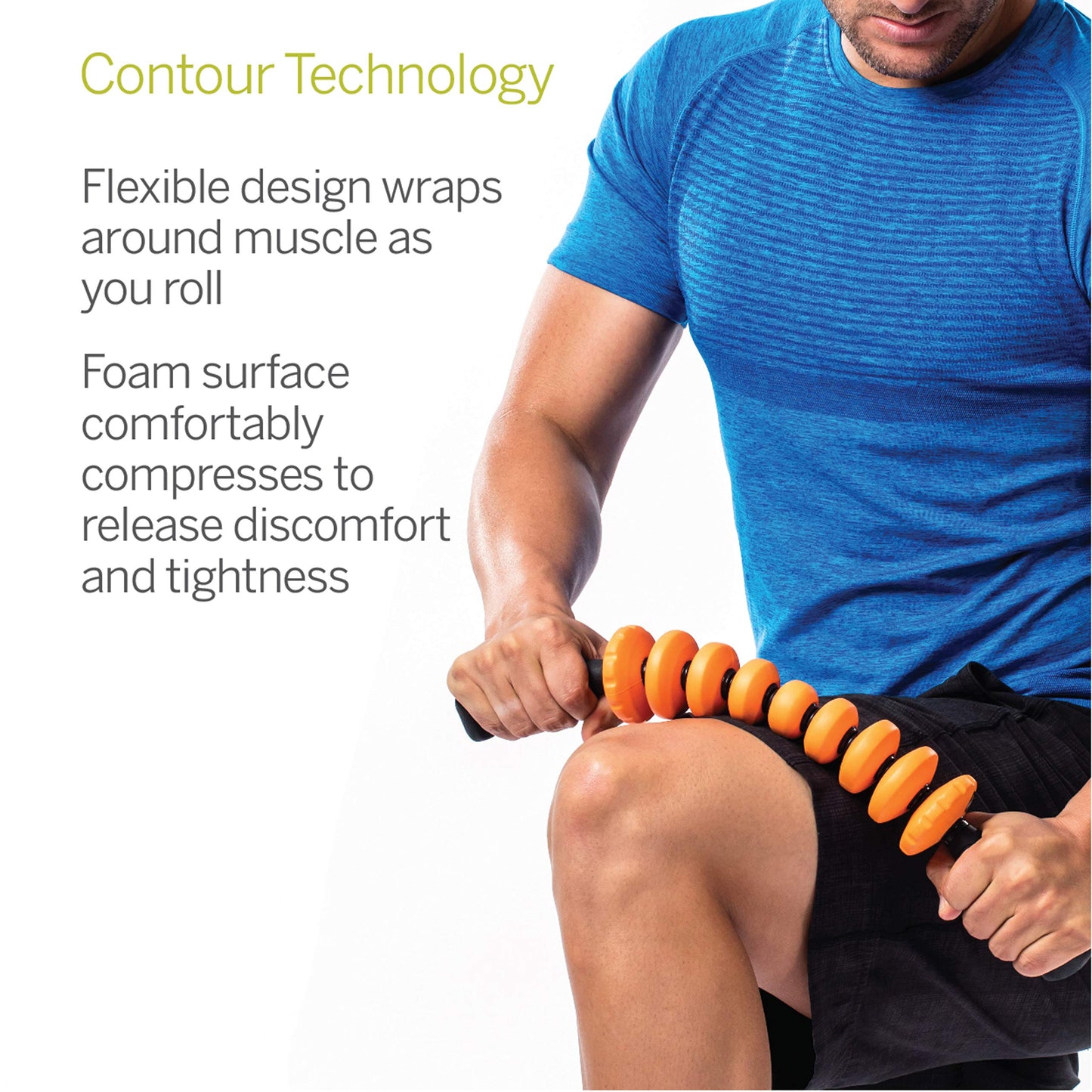 TRIGGERPOINT Performance Therapy STK Contour Flexible Handheld Massage Foam Roller with Ergonomic Handles, 19.5-Inch