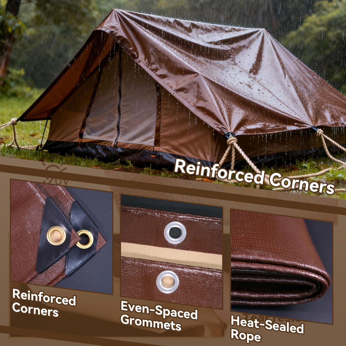 MVPNET 12x24 FT Tarp 22 mil Extreme Heavy Duty Waterproof tarps,Brown&Beige Multipurpose Outdoor Tarpaulin Tear-Proof&UV-Resistant,for Canopy,Camping,Roof,Trailer, Etc