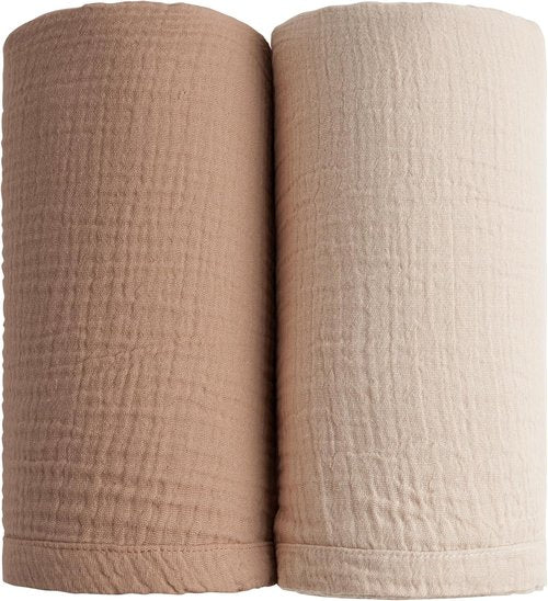 Konssy Muslin Swaddle Blankets - Soft & Breathable 2-Pack for Newborns | Large 47 x 47 Inches (Brown, Cream)