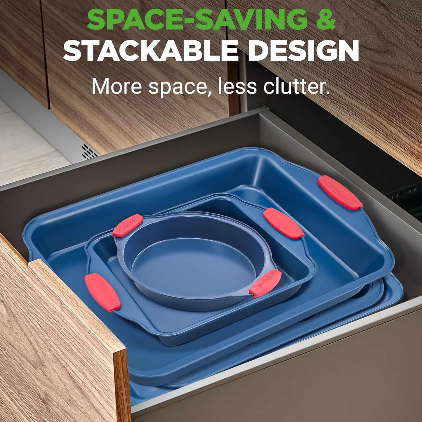 NutriChef 10-Piece Nonstick Bakeware Set - Premium Carbon Steel Pans with Silicone Handles | Includes Pizza Tray, Muffin Pans, Cookie Sheets & More - Blue
