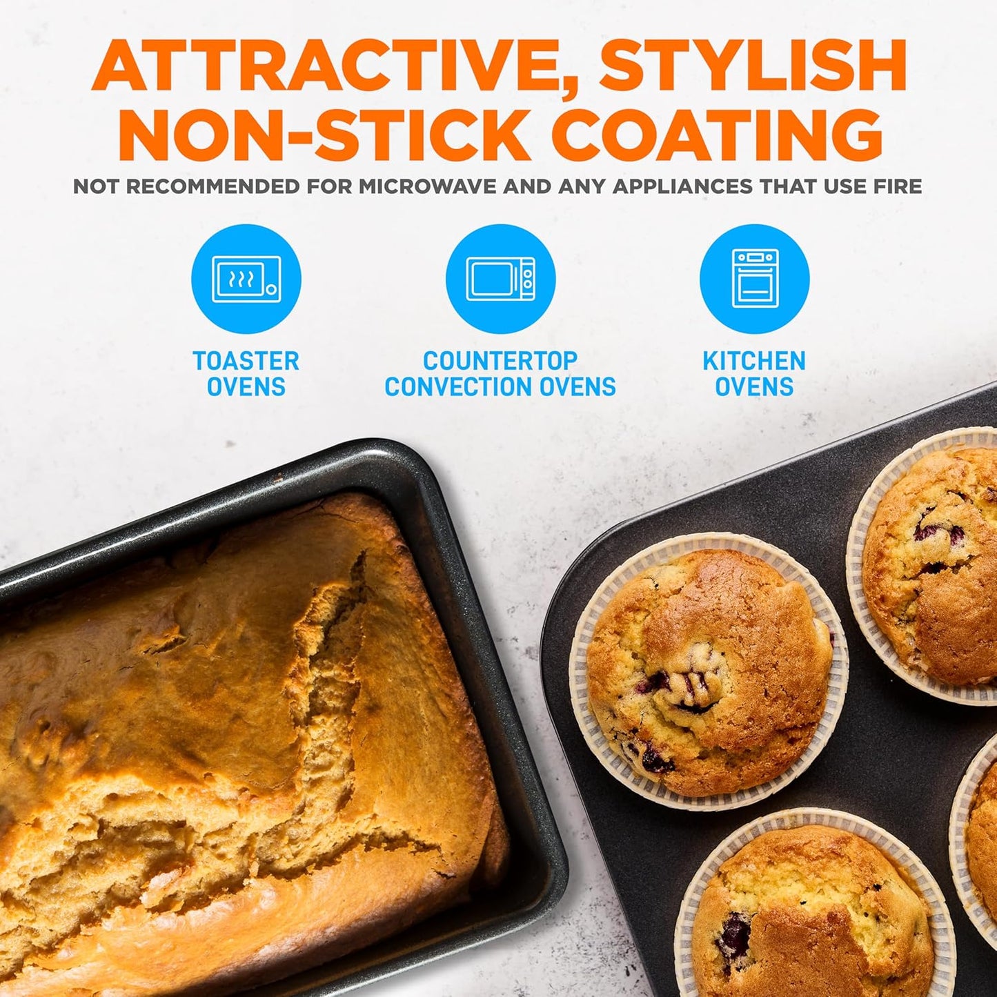 NutriChef 8-Piece Nonstick Bakeware Set - PFOA-Free Baking Pans, Oven Safe to 450°F, Gray